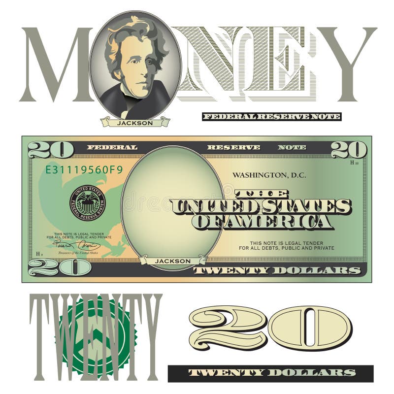 20 éléments divers de billet d'un dollar