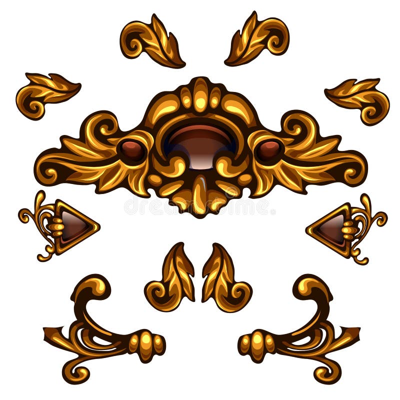 Éléments décoratifs d'or, boucles florales, flèches, modèles de volume illustration de vecteur Éléments décoratifs d'or, boucles florales, flèches, modèles de volume illustration de vecteur