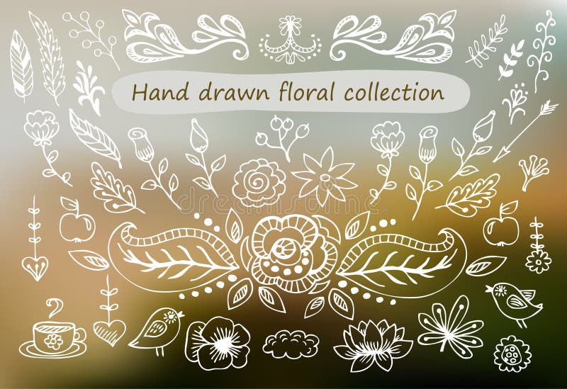 Éléments floraux de vintage tiré par la main Ensemble de fleurs, de flèches, d'icônes et d'éléments décoratifs illustration stock Éléments floraux de vintage tiré par la main Ensemble de fleurs, de flèches, d'icônes et d'éléments décoratifs illustration stock