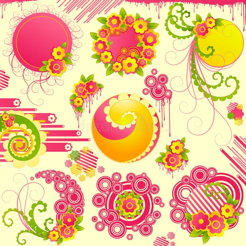Éléments mignons de conception florale. illustration de vecteur Éléments mignons de conception florale. illustration de vecteur