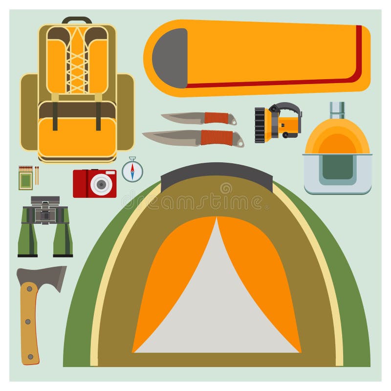 Éléments plats réglés de camping de vecteur illustration libre de droits Éléments plats réglés de camping de vecteur illustration libre de droits