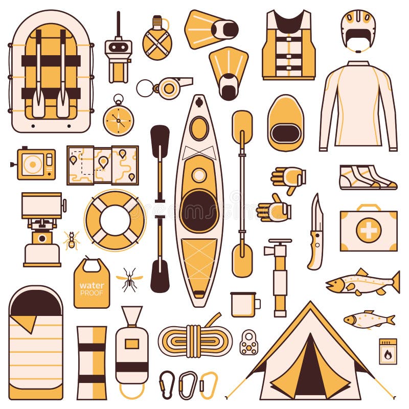 Éléments transportants et Kayaking par radeau de conception dans schéma illustration libre de droits Éléments transportants et Kayaking par radeau de conception dans schéma illustration libre de droits