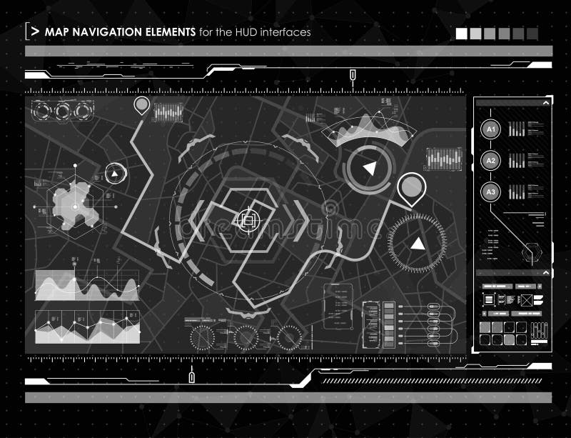 Éléments à lecture tête haute de carte de navigation d'affichage pour le Web et l'APP Interface utilisateurs futuriste illustration stock Éléments à lecture tête haute de carte de navigation d'affichage pour le Web et l'APP Interface utilisateurs futuriste illustration stock