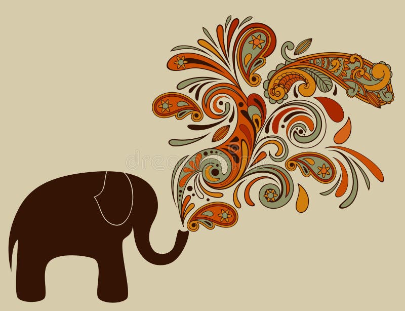 elephant with floral pattern coming from his trunk. elephant with floral pattern coming from his trunk