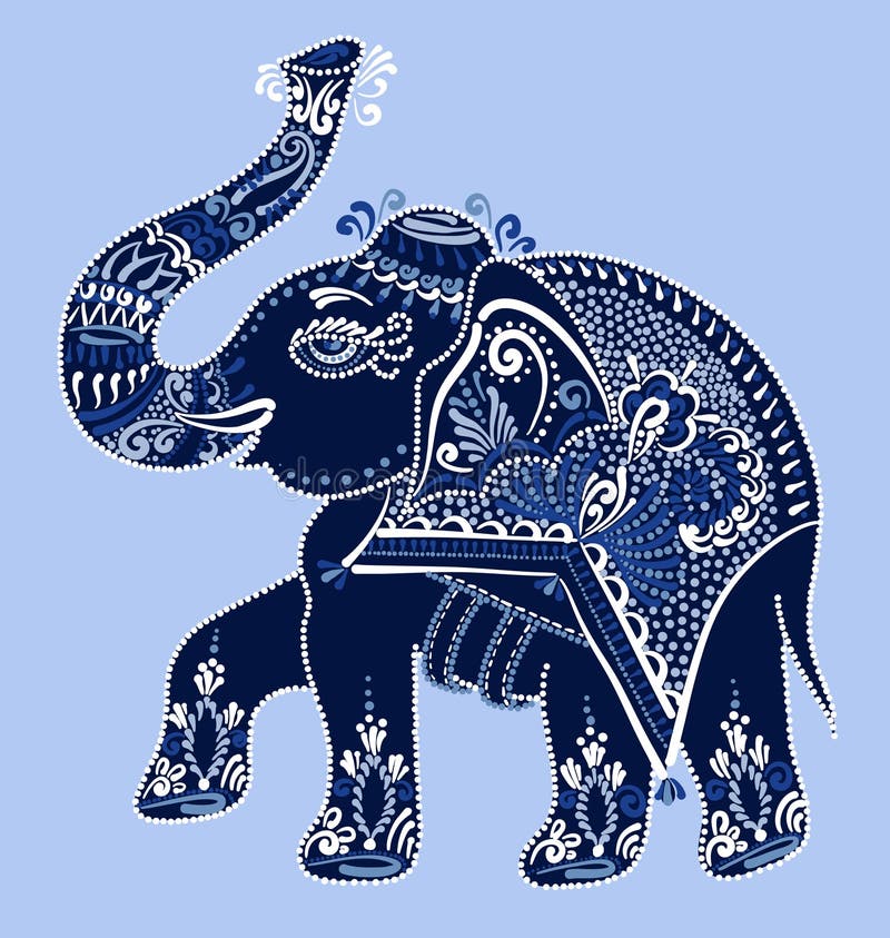 Ethnic folk art indian elephant, vector dot painting illustration. Ethnic folk art indian elephant, vector dot painting illustration