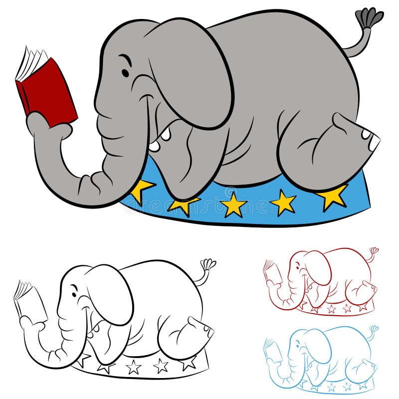 An image of a circus elephant reading a book. An image of a circus elephant reading a book.