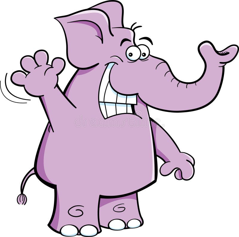 Cartoon illustration of a purple elephant waving. Cartoon illustration of a purple elephant waving