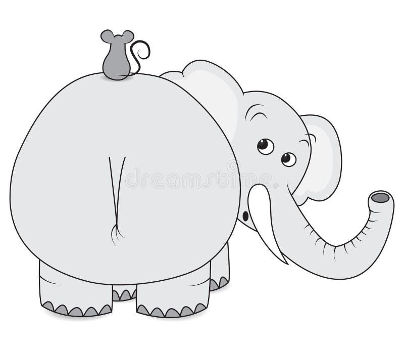 Scared elephant with little mouse on his back. Scared elephant with little mouse on his back