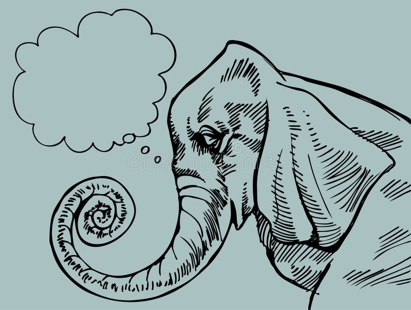 A hand drawn sketch of a thinking elephant. A hand drawn sketch of a thinking elephant.