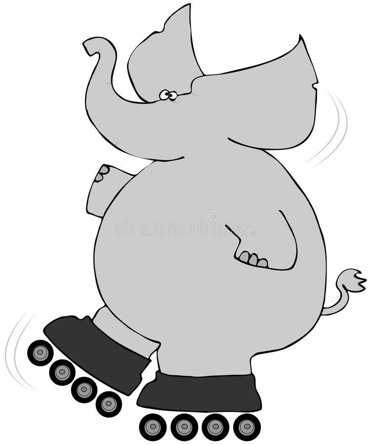 This illustration depicts an elephant on roller skates. This illustration depicts an elephant on roller skates.