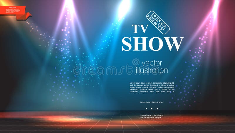 TV show bright colorful background with spotlights light glowing and sparkling effects vector illustration. TV show bright colorful background with spotlights light glowing and sparkling effects vector illustration