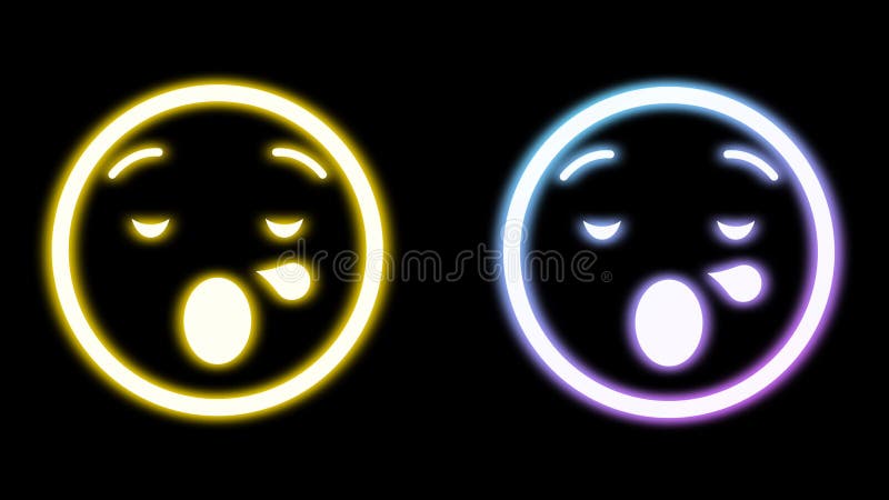 émoticônes lumineuses bleu et jaune dans l'expression de sommeil sur fond noir illustration libre de droits