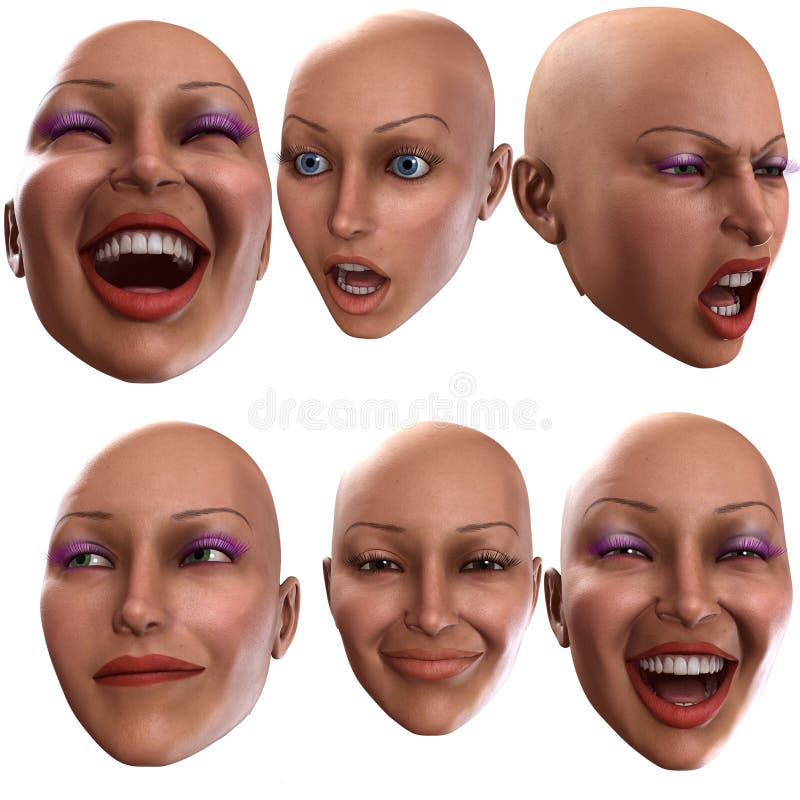 A simple image of a set of female faces that are showing emotions. A simple image of a set of female faces that are showing emotions.