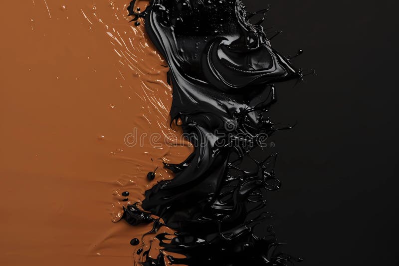 Thick rivulets of rich brown paint cascade from the left, merging chaotically with gelatinous pools of deep black pigment on the right, together forming a strikingly bold and dynamic backdrop. Thick rivulets of rich brown paint cascade from the left, merging chaotically with gelatinous pools of deep black pigment on the right, together forming a strikingly bold and dynamic backdrop