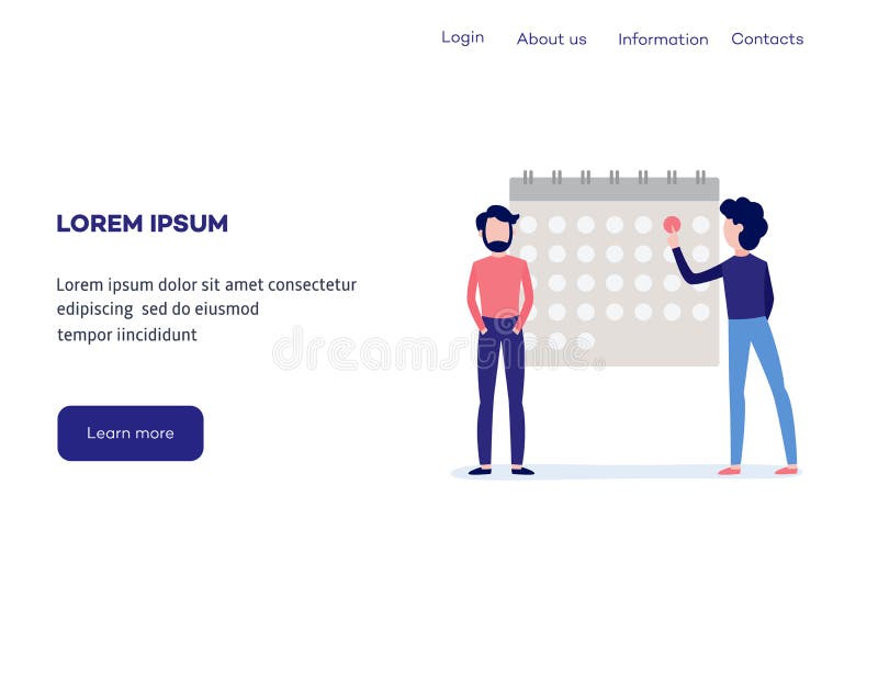 Época y términos del concepto de la asignación en la plantilla de la página web - hombres que marcan la fecha en calendario con c stock de ilustración Época y términos del concepto de la asignación en la plantilla de la página web - hombres que marcan la fecha en calendario con c stock de ilustración