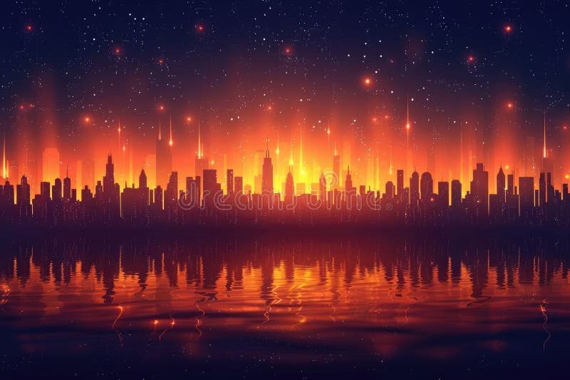 Abstract equalizer background, A city skyline is reflected in the water, with the sun. AI generated. Abstract equalizer background, A city skyline is reflected in the water, with the sun. AI generated