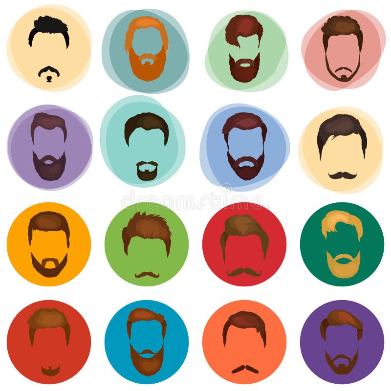 Équipe l'ensemble de cheveux de barbes et de vecteur de moustaches Les barbes et les cheveux de mode de style de hippie ont isolé illustration libre de droits Équipe l'ensemble de cheveux de barbes et de vecteur de moustaches Les barbes et les cheveux de mode de style de hippie ont isolé illustration libre de droits