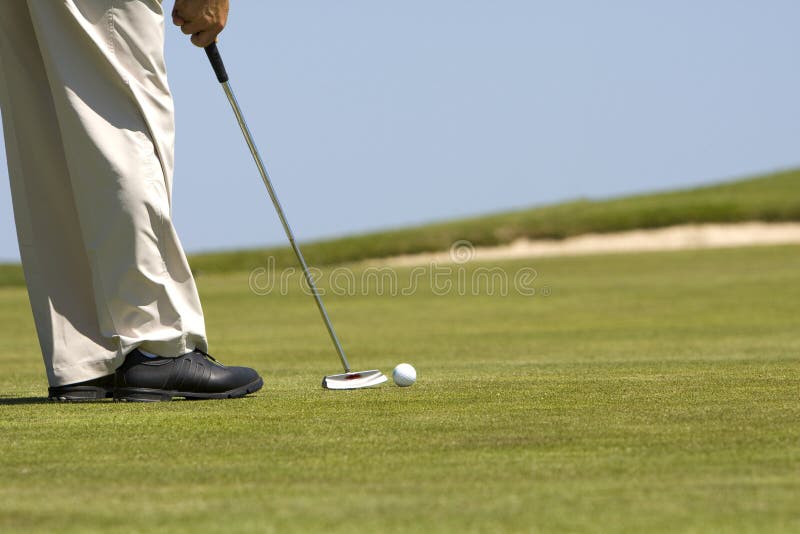 Équipez jouer au golf sur un terrain de golf vert frais