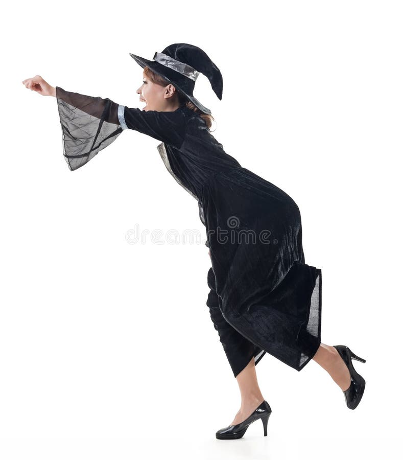 Asian witch riding something, full length portrait isolated. Asian witch riding something, full length portrait isolated.