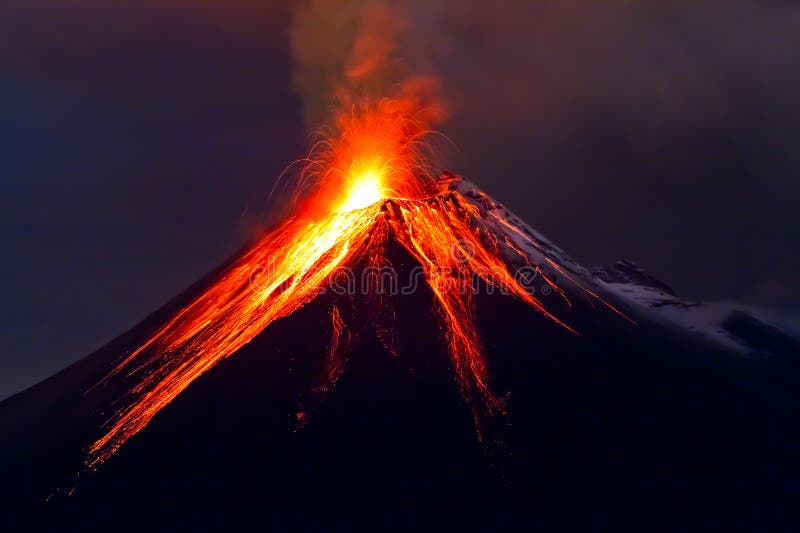 Tungurahua Volcano eruption at night, with snow, Ecuador. Tungurahua Volcano eruption at night, with snow, Ecuador