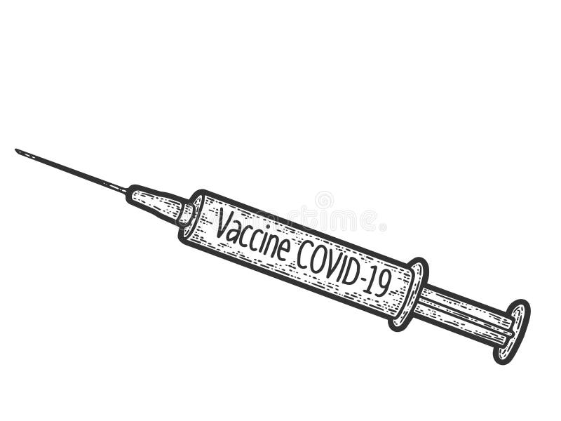 Ésta con la vacuna covid19. Grabado del ejemplo del vector. Imitación clipboard arañazos del dibujo. libre illustration