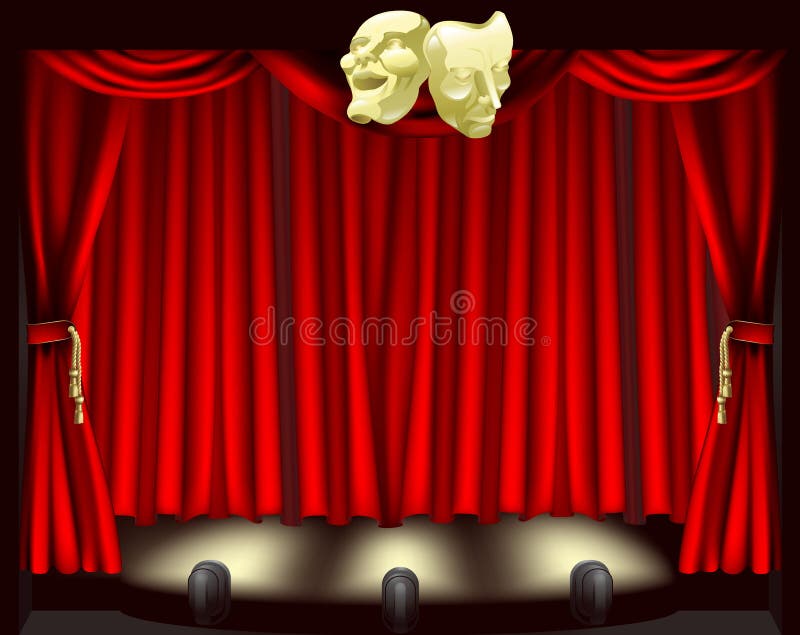 Étape de théâtre avec des masques illustration libre de droits Étape de théâtre avec des masques illustration libre de droits