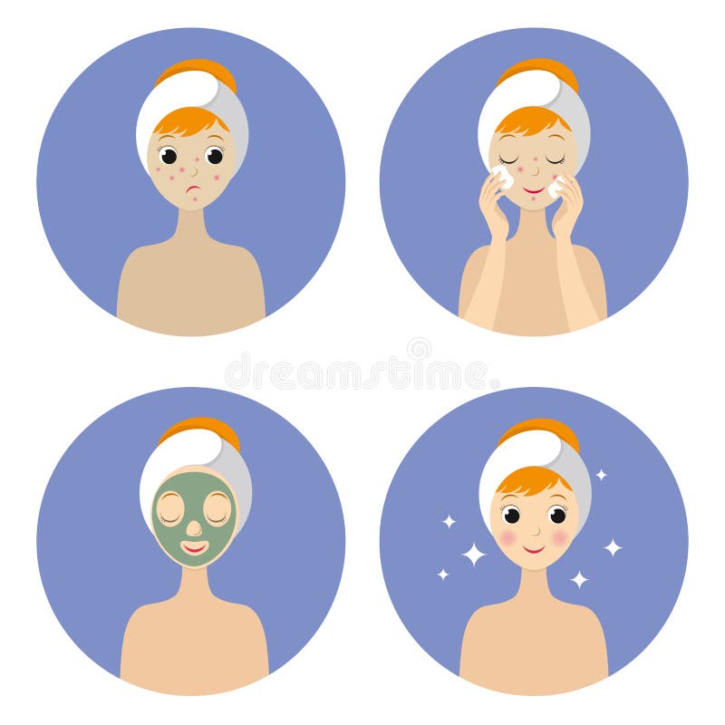 Étapes pour nettoyer le visage pour la fille illustration libre de droits Étapes pour nettoyer le visage pour la fille illustration libre de droits