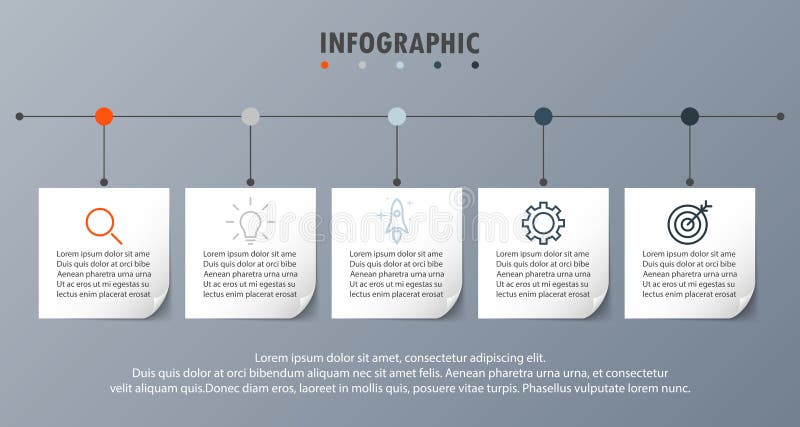Étapes réalistes du papier 5 de chronologie de concept d'Infograph illustration stock Étapes réalistes du papier 5 de chronologie de concept d'Infograph illustration stock