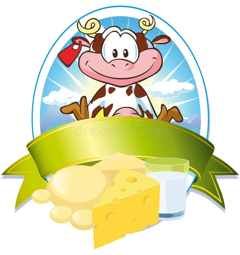 Étiquette de lait avec la vache illustration libre de droits Étiquette de lait avec la vache illustration libre de droits