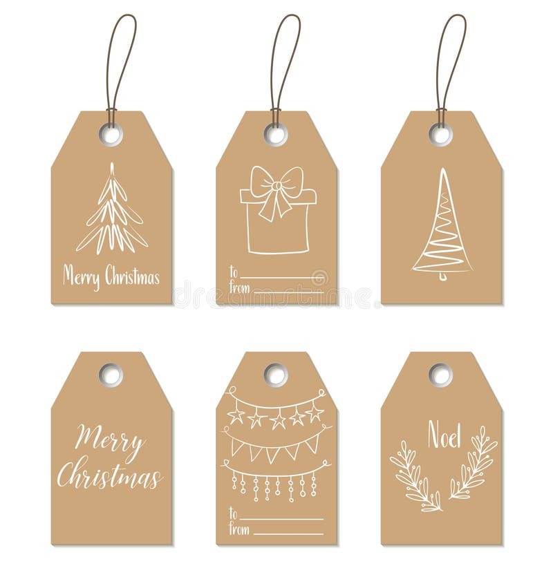 Étiquettes de cadeau de Noël Labels tirés par la main de métier illustration libre de droits Étiquettes de cadeau de Noël Labels tirés par la main de métier illustration libre de droits