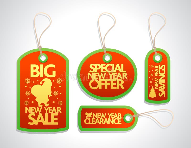 Étiquettes de vente de nouvelle année avec l'ensemble de Santa illustration stock Étiquettes de vente de nouvelle année avec l'ensemble de Santa illustration stock