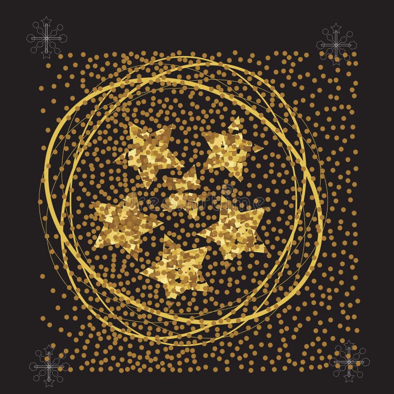 Étoiles d'or de courant sur un fond noir, affiche de nouvelle année, carte illustration stock Étoiles d'or de courant sur un fond noir, affiche de nouvelle année, carte illustration stock