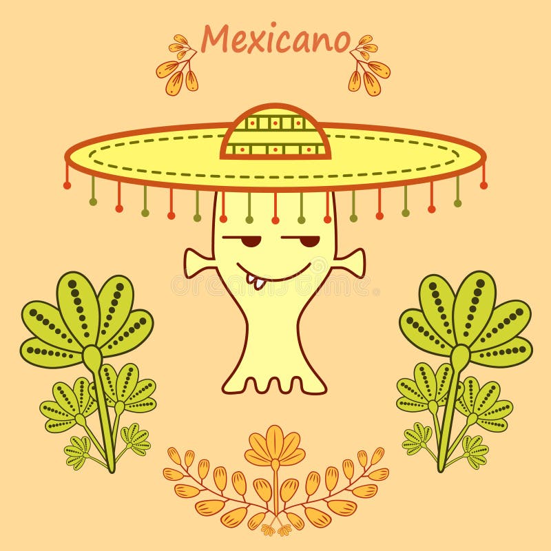Étranger mignon de bande dessinée dans le style mexicain avec un grand chapeau de mariachi illustration de vecteur Étranger mignon de bande dessinée dans le style mexicain avec un grand chapeau de mariachi illustration de vecteur