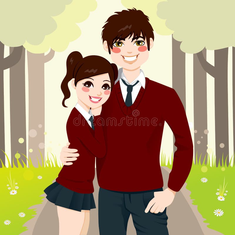 Étreindre de couples de lycée illustration stock Étreindre de couples de lycée illustration stock