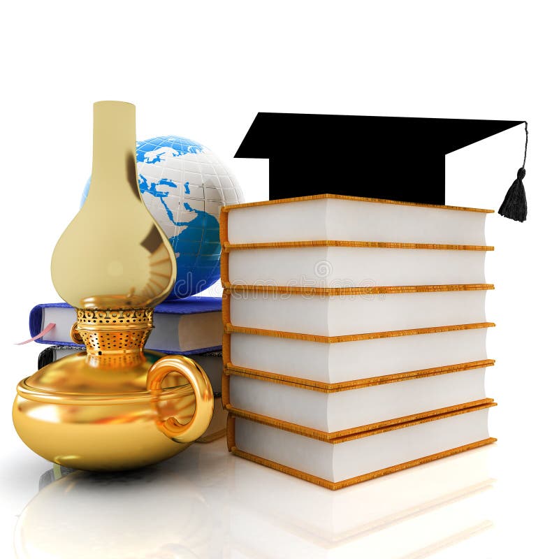 Étude du concept avec la rétro lampe de kérosène, chapeau d'obtention du diplôme illustration de vecteur Étude du concept avec la rétro lampe de kérosène, chapeau d'obtention du diplôme illustration de vecteur