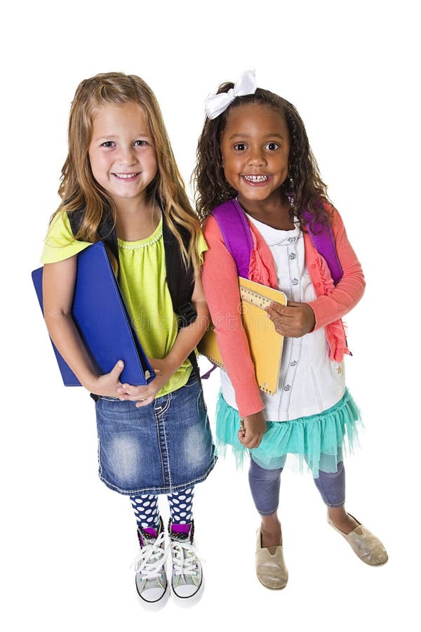 Étudiants divers mignons d'école d'isolement sur le blanc image stock Étudiants divers mignons d'école d'isolement sur le blanc image stock
