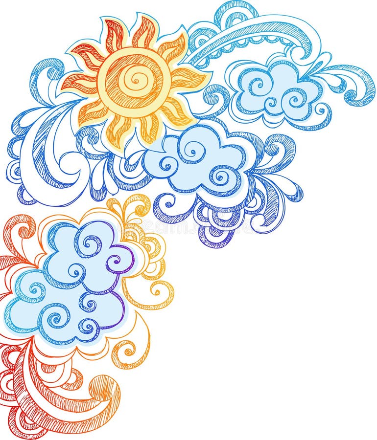 Été Sun et griffonnages peu précis de cahier de ciel illustration libre de droits Été Sun et griffonnages peu précis de cahier de ciel illustration libre de droits