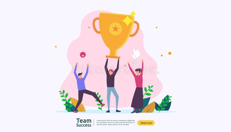 Éxito del equipo con la taza del trofeo concepto del trabajo en equipo que gana Junto logro con el carácter de la gente para la p libre illustration Éxito del equipo con la taza del trofeo concepto del trabajo en equipo que gana Junto logro con el carácter de la gente para la p libre illustration