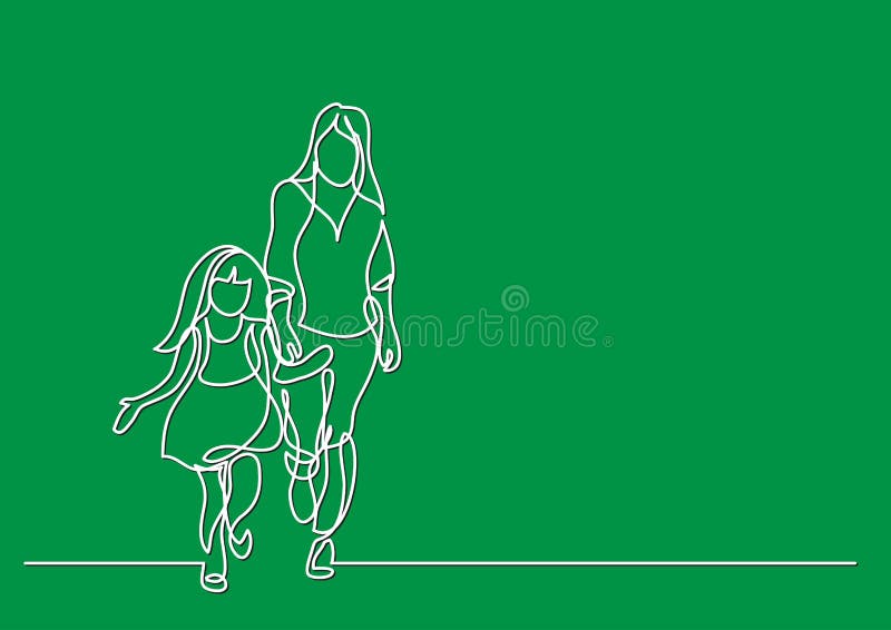 Één lijntekening van moeder en dochter die samen lopen royalty-vrije illustratie Één lijntekening van moeder en dochter die samen lopen royalty-vrije illustratie