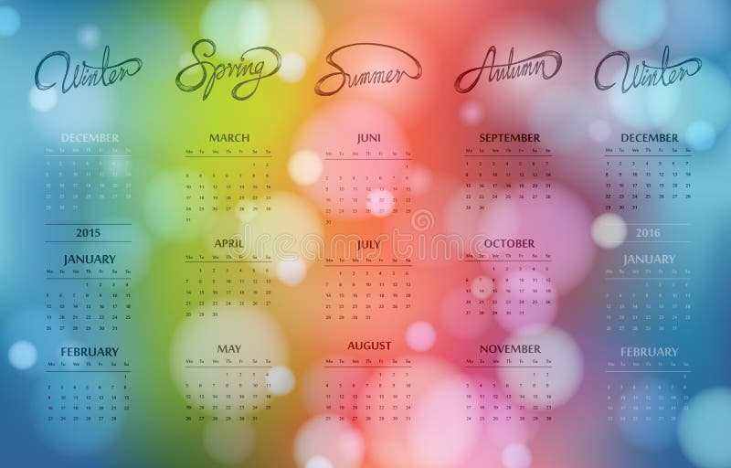 Bokeh kalender 2015, één pagina ontwerp vector illustratie