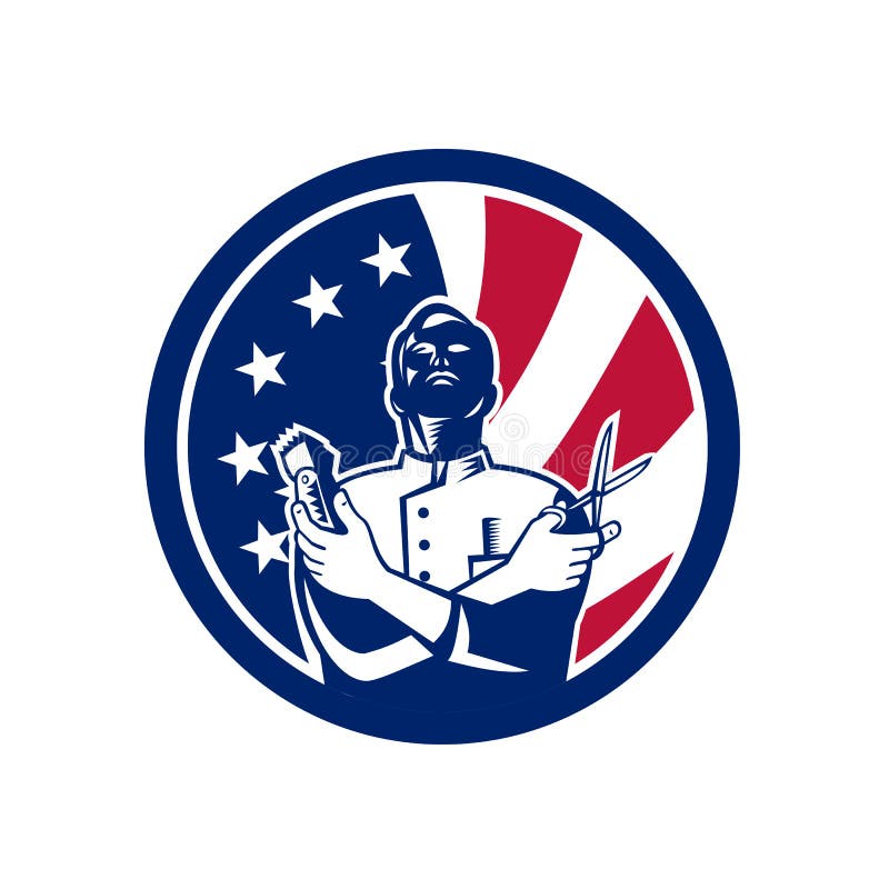 Ícone americano da bandeira dos EUA do barbeiro ilustração stock Ícone americano da bandeira dos EUA do barbeiro ilustração stock