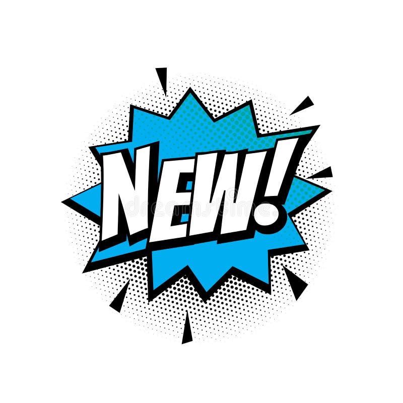 Ícone vetorial de balão de fala de texto de banda desenhada de nova promoção ilustração stock