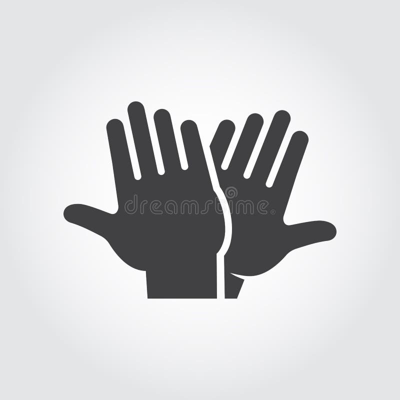 High five icon. Black flat pictograph of two clapping hands - greeting, welcoming, celebrating symbol of successful interaction people. Vector web sign or button. Illustration on gray background. High five icon. Black flat pictograph of two clapping hands - greeting, welcoming, celebrating symbol of successful interaction people. Vector web sign or button. Illustration on gray background