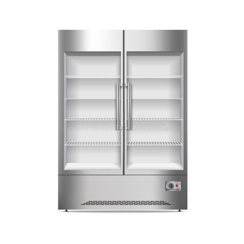Ícone comercial do refrigerador, estilo realístico ilustração stock Ícone comercial do refrigerador, estilo realístico ilustração stock