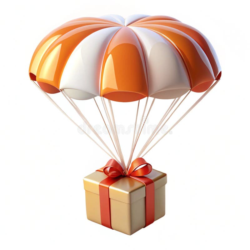 Ícone 3D de presente paraquedas isolado ilustração do vetor
