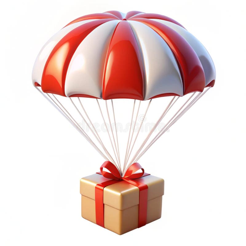 Ícone 3D de presente paraquedas ilustração royalty free