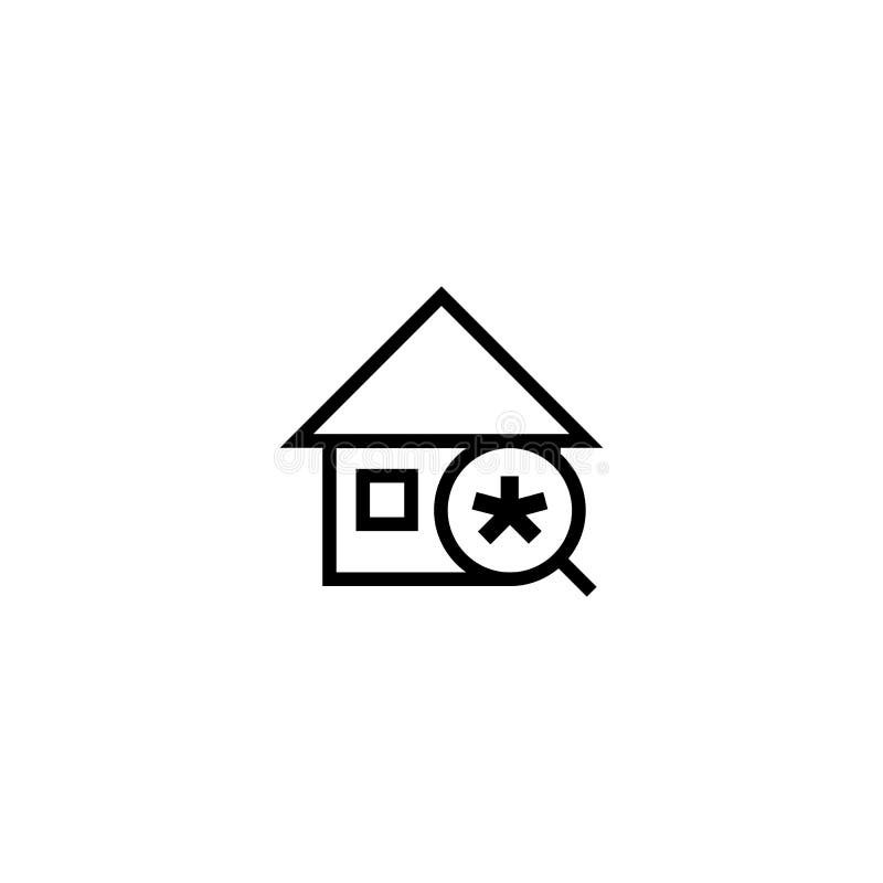 Ícone da casa nova da busca casa com símbolo da lupa e do asterisco projeto fino limpo simples do estilo do esboço ilustração stock Ícone da casa nova da busca casa com símbolo da lupa e do asterisco projeto fino limpo simples do estilo do esboço ilustração stock