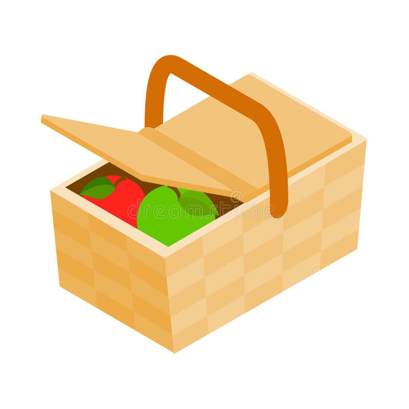 Picnic basket icon in isometric 3d style on a white background. Picnic basket icon in isometric 3d style on a white background