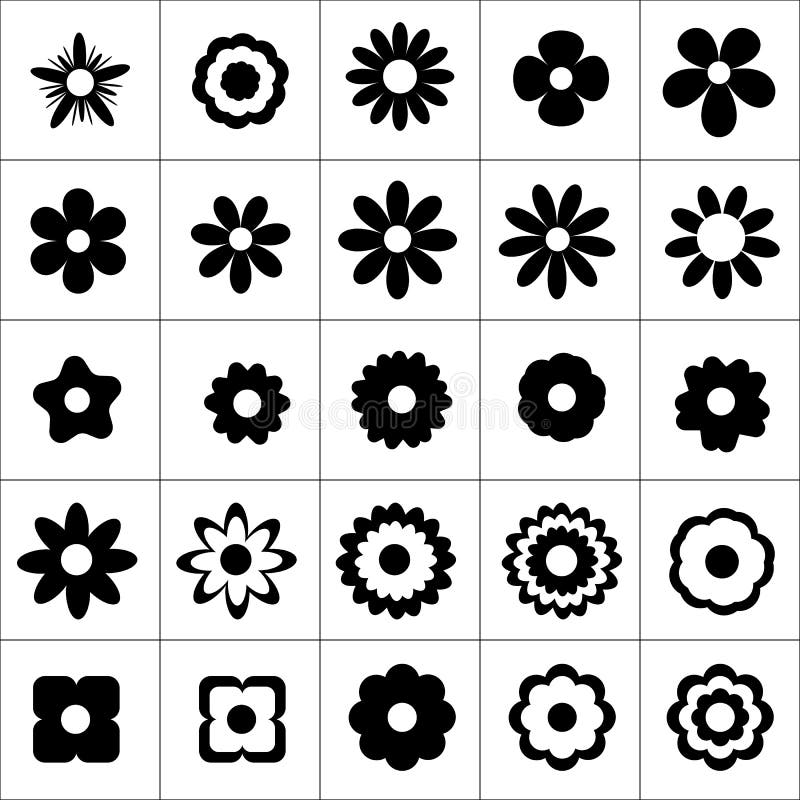 Conjunto de ícones de flores sobre fundo branco ilustração royalty free