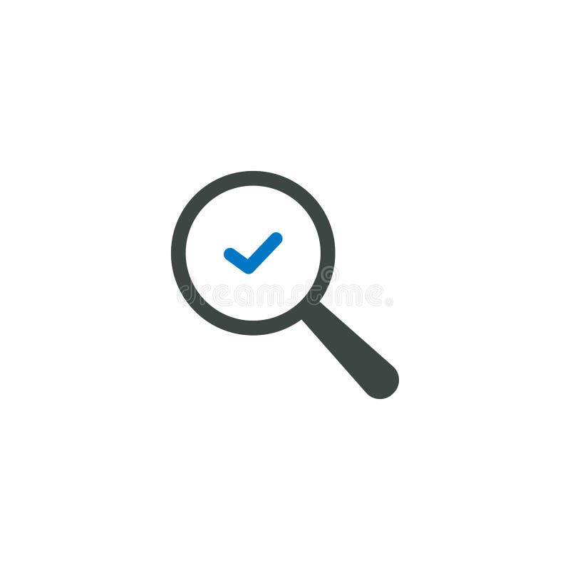 Ícone da lupa, ícone da verificação ilustração do vetor Ícone da lupa, ícone da verificação ilustração do vetor
